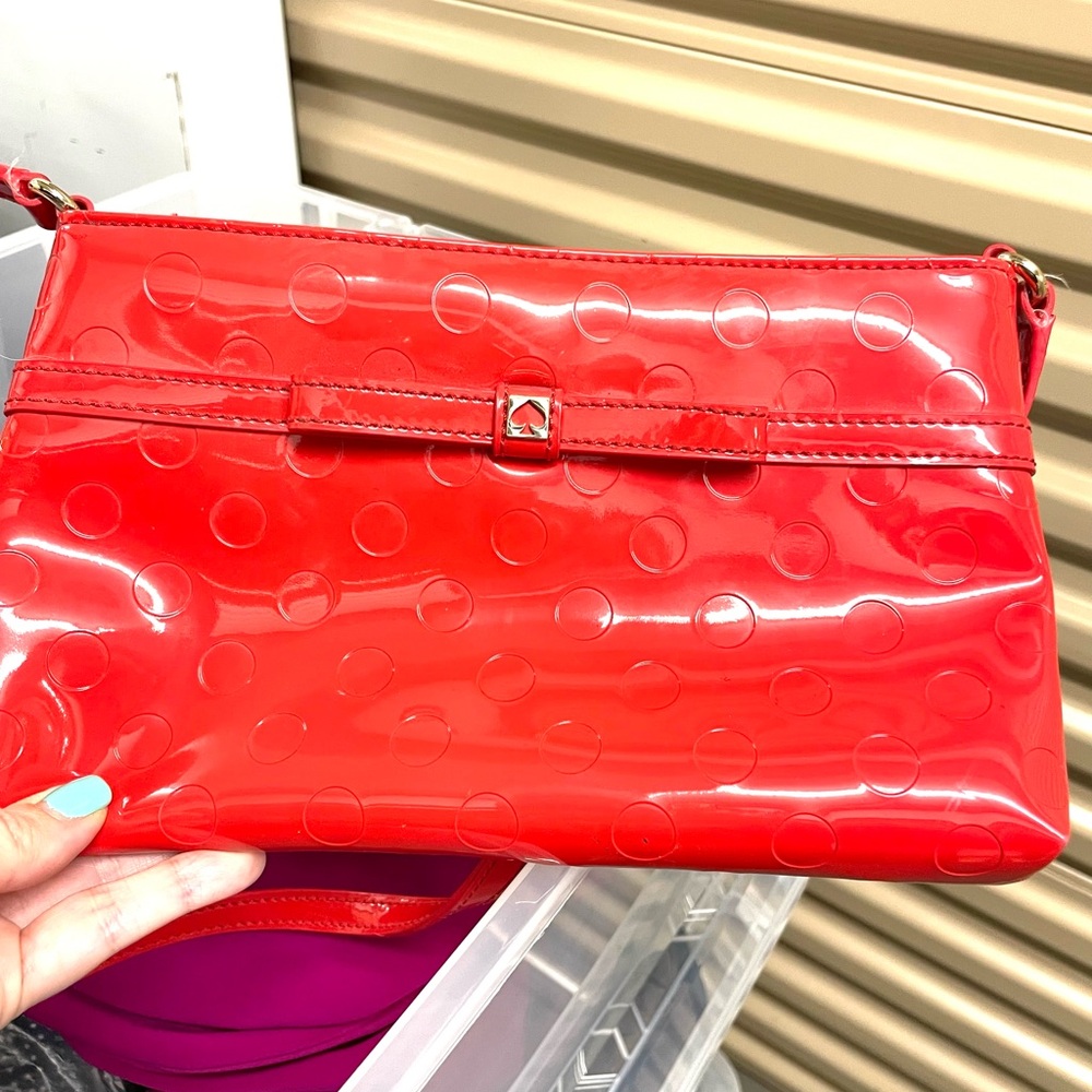 Kate Spade Down from $99!!🎉Bright Coral Red Orange Patent Leather Crossbody Bag